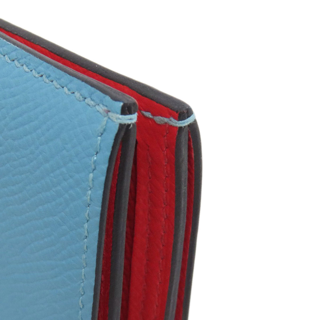 HERMES Bifold Wallet Epsom blue Bearn Compact SilverMetal Women Used Authentic