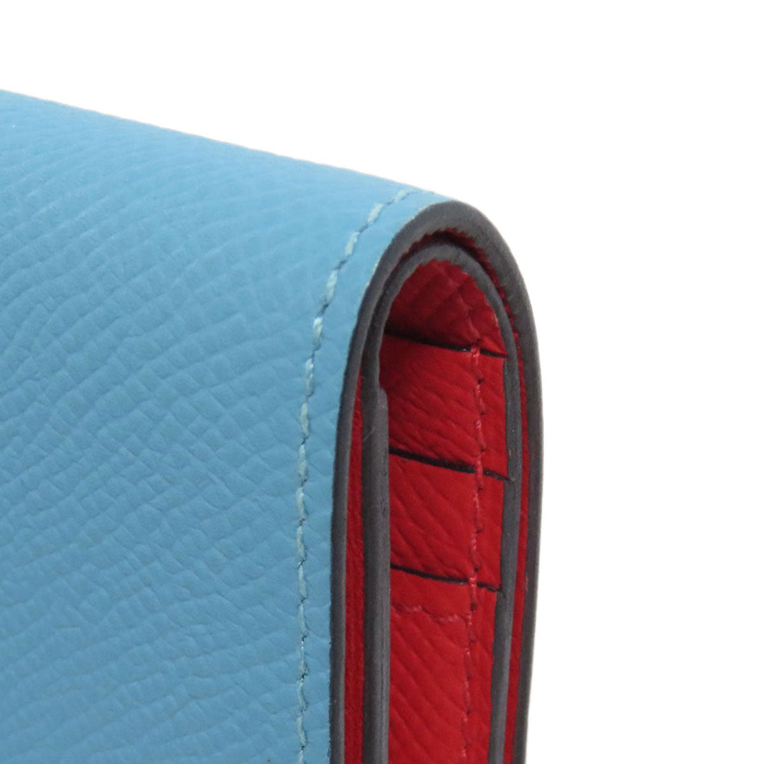 HERMES Bifold Wallet Epsom blue Bearn Compact SilverMetal Women Used Authentic