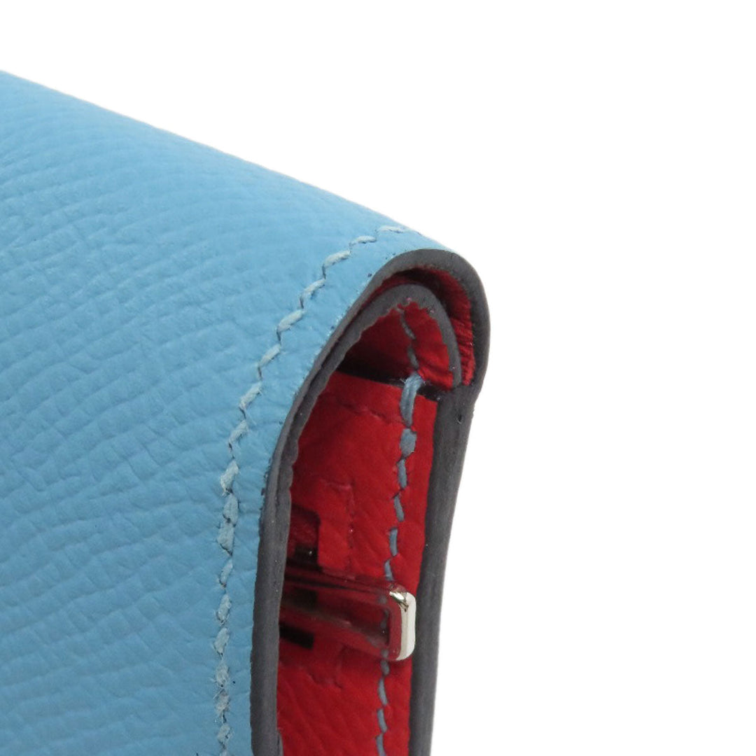 HERMES Bifold Wallet Epsom blue Bearn Compact SilverMetal Women Used Authentic
