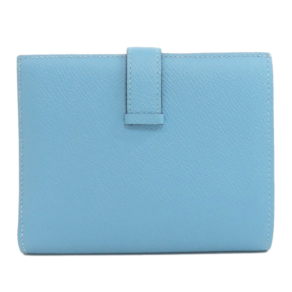 HERMES Bifold Wallet Epsom blue Bearn Compact SilverMetal Women Used Authentic