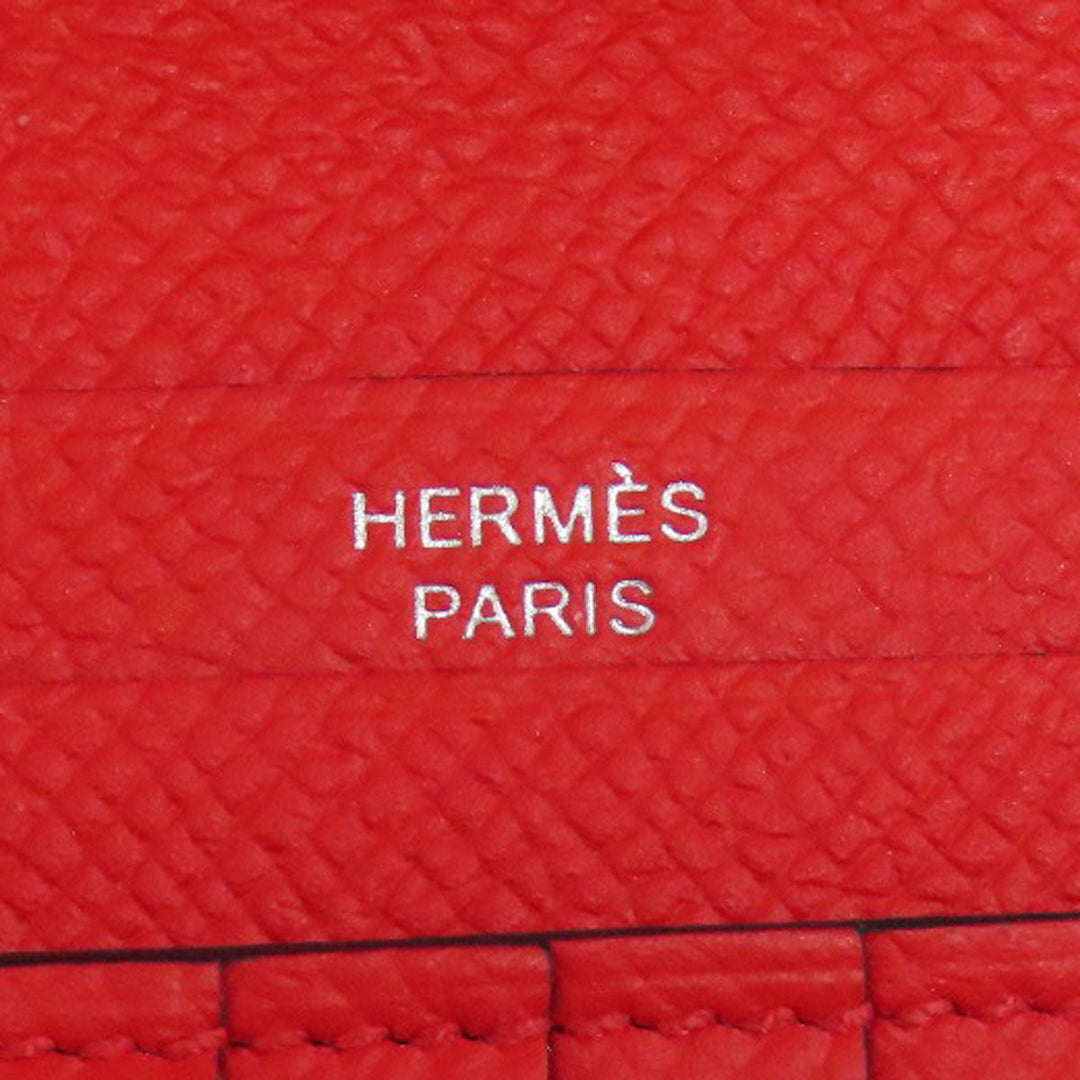 HERMES Bifold Wallet Epsom blue Bearn Compact SilverMetal Women Used Authentic