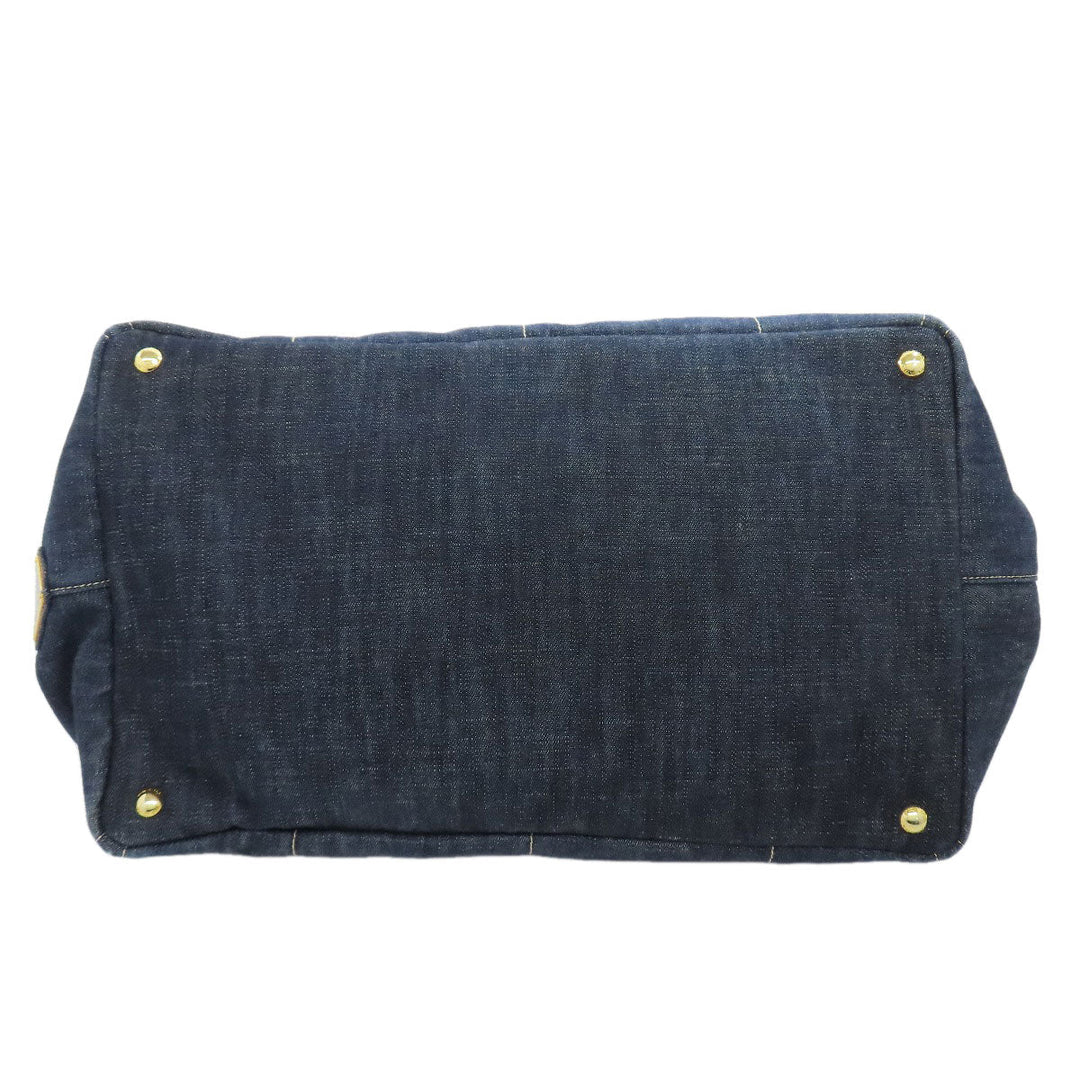 PRADA Handbag BN1872 denim Navy Canapa Women Used Authentic