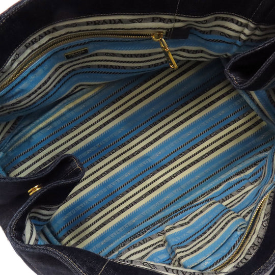 PRADA Handbag BN1872 denim Navy Canapa Women Used Authentic
