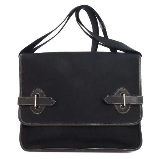 HERMES Shoulder Bag canvas black Buenaventura SilverMetal Women Used Authentic