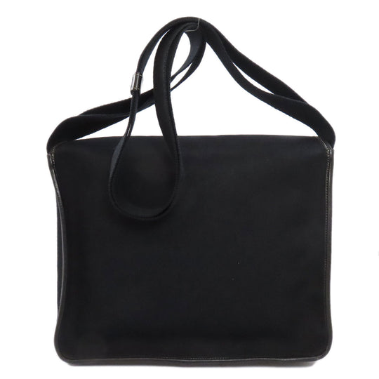 HERMES Shoulder Bag canvas black Buenaventura SilverMetal Women Used Authentic
