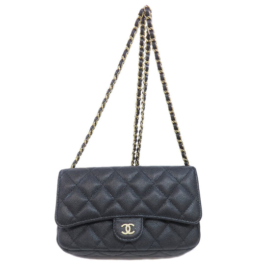 CHANEL Shoulder Bag Grained Calfskin Skin black ChainShoulder Matelasse Gold Metal