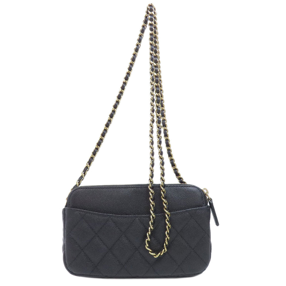 CHANEL Shoulder Bag Grained Calfskin Skin black ChainShoulder Matelasse Gold Metal