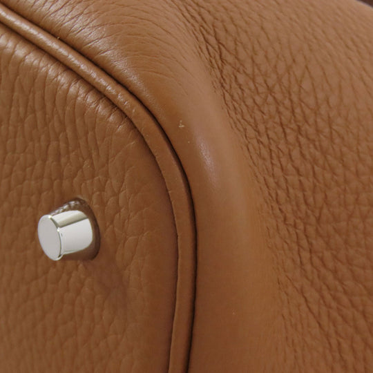 HERMES Handbag Taurillon Clemence Brown Picotin Lock MM Gold SilverMetal Women Used Authentic