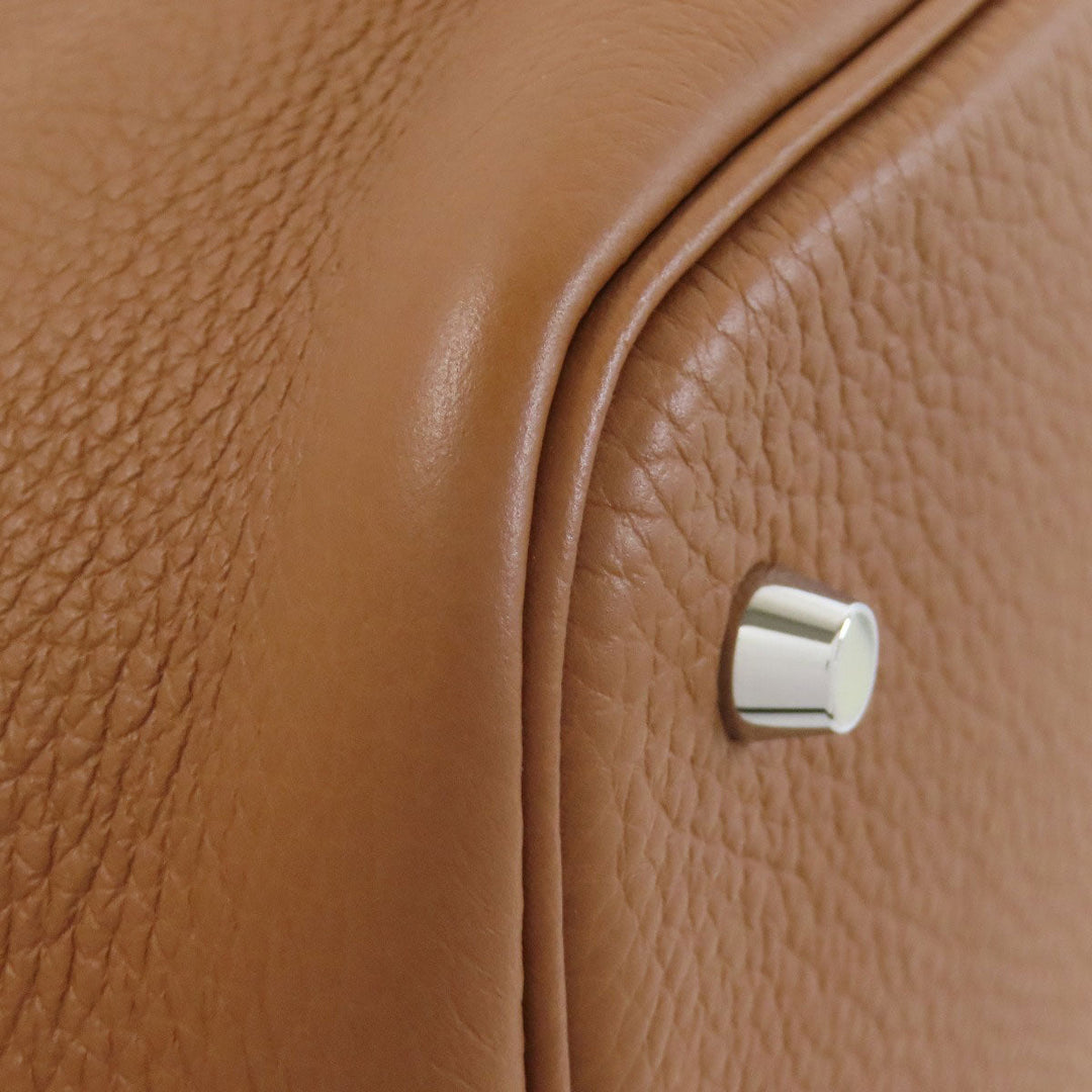 HERMES Handbag Taurillon Clemence Brown Picotin Lock MM Gold SilverMetal Women Used Authentic