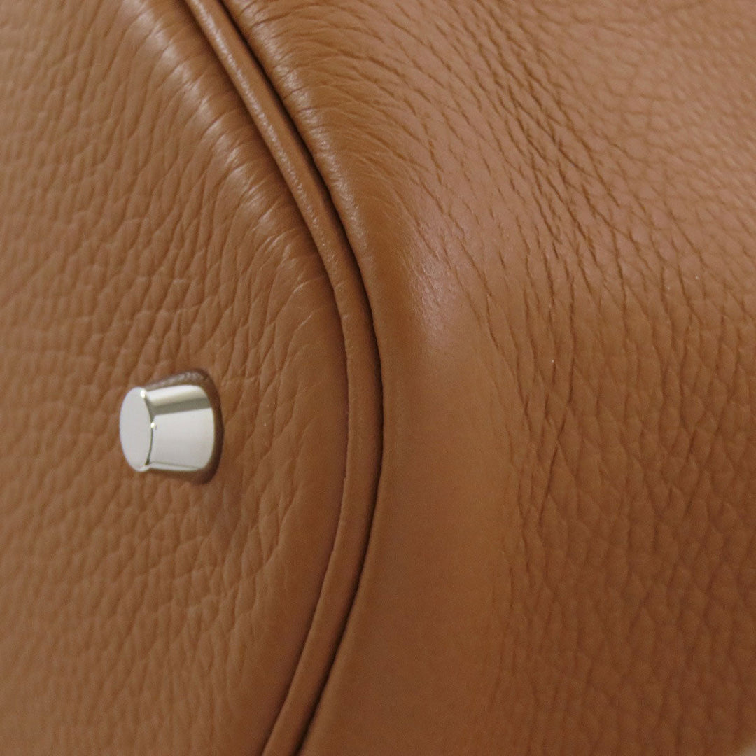 HERMES Handbag Taurillon Clemence Brown Picotin Lock MM Gold SilverMetal Women Used Authentic