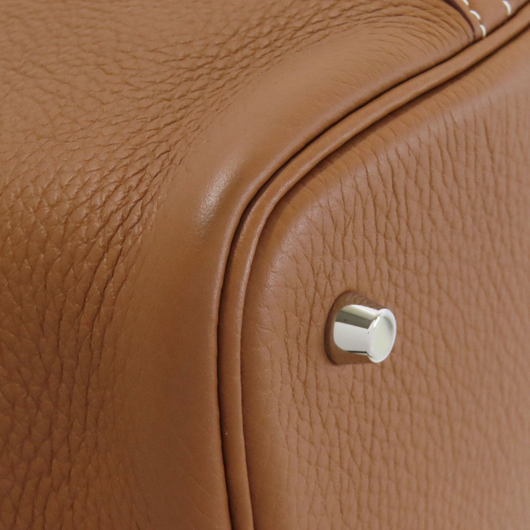 HERMES Handbag Taurillon Clemence Brown Picotin Lock MM Gold SilverMetal Women Used Authentic