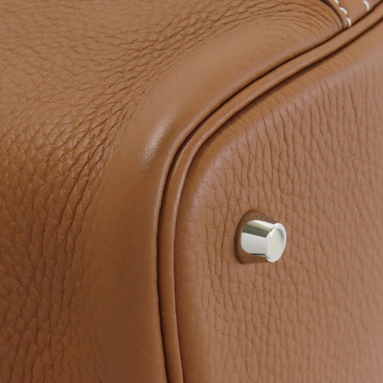 HERMES Handbag Taurillon Clemence Brown Picotin Lock MM Gold SilverMetal Women Used Authentic