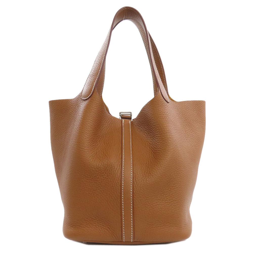 HERMES Handbag Taurillon Clemence Brown Picotin Lock MM Gold SilverMetal Women Used Authentic