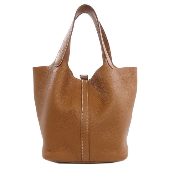 HERMES Handbag Taurillon Clemence Brown Picotin Lock MM Gold SilverMetal Women Used Authentic