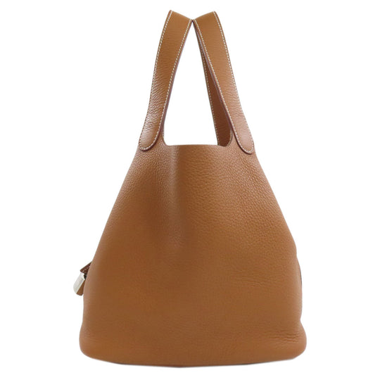 HERMES Handbag Taurillon Clemence Brown Picotin Lock MM Gold SilverMetal Women Used Authentic