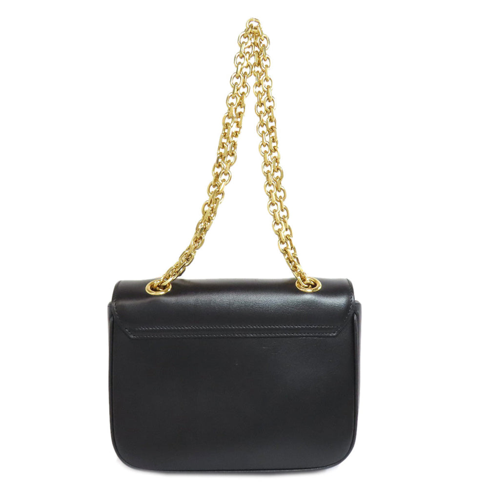 CELINE Shoulder Bag leather black ChainShoulder Women Used Authentic