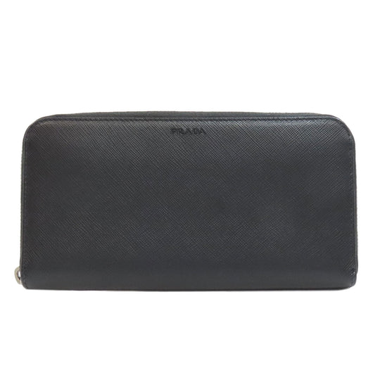 PRADA Long Wallet Purse leather black Safiano mens Used Authentic