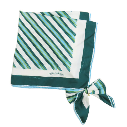 LOUIS VUITTON scarf silk green Ribbon Stripe Women Used Authentic
