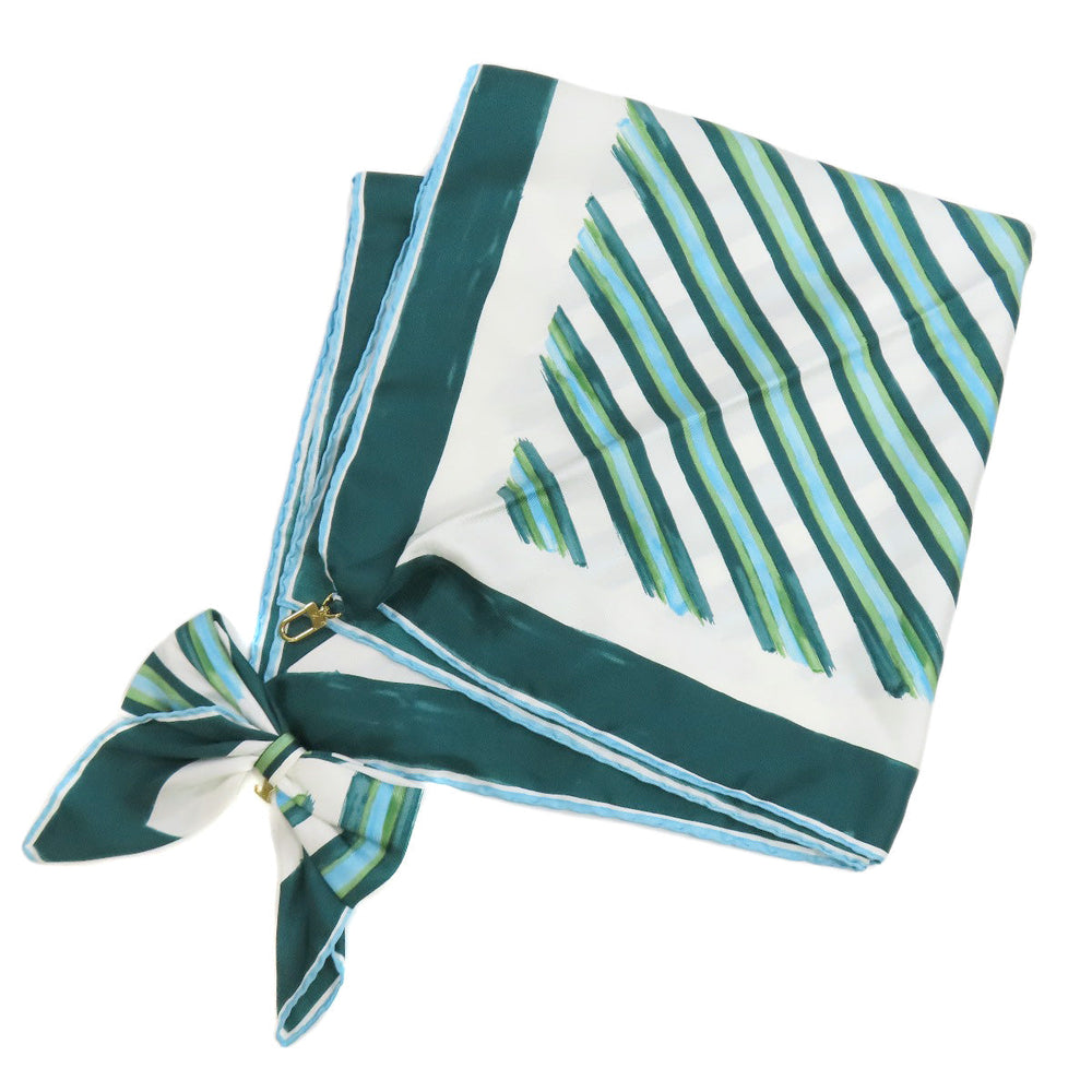LOUIS VUITTON scarf silk green Ribbon Stripe Women Used Authentic