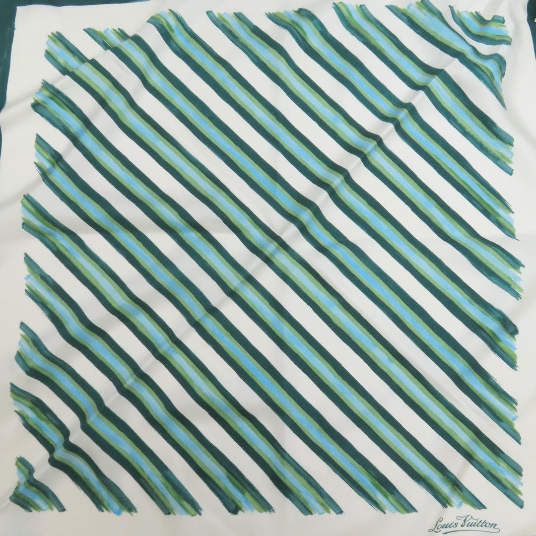 LOUIS VUITTON scarf silk green Ribbon Stripe Women Used Authentic