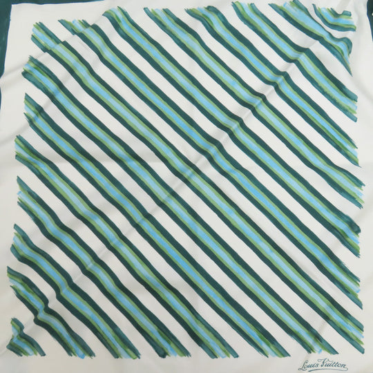 LOUIS VUITTON scarf silk green Ribbon Stripe Women Used Authentic