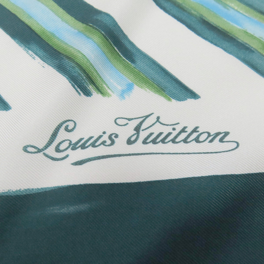 LOUIS VUITTON scarf silk green Ribbon Stripe Women Used Authentic