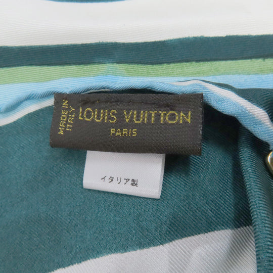 LOUIS VUITTON scarf silk green Ribbon Stripe Women Used Authentic