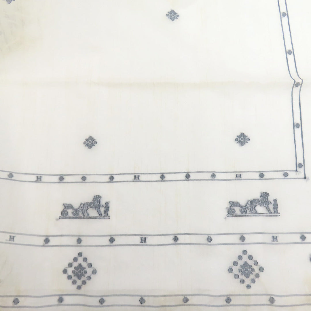 HERMES Stall Silk, Cotton white Carriage Pattern Women Used Authentic