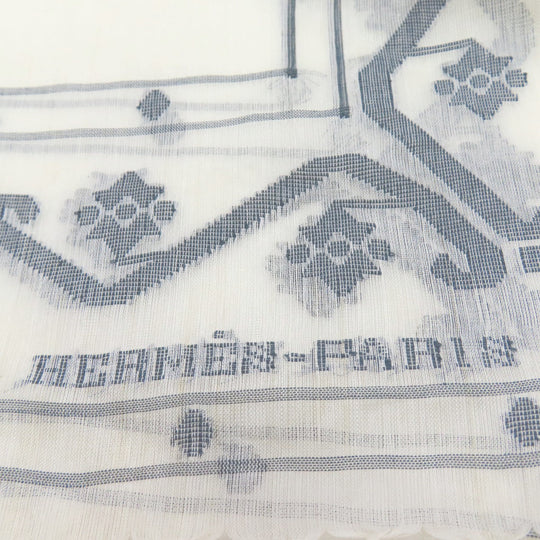 HERMES Stall Silk, Cotton white Carriage Pattern Women Used Authentic