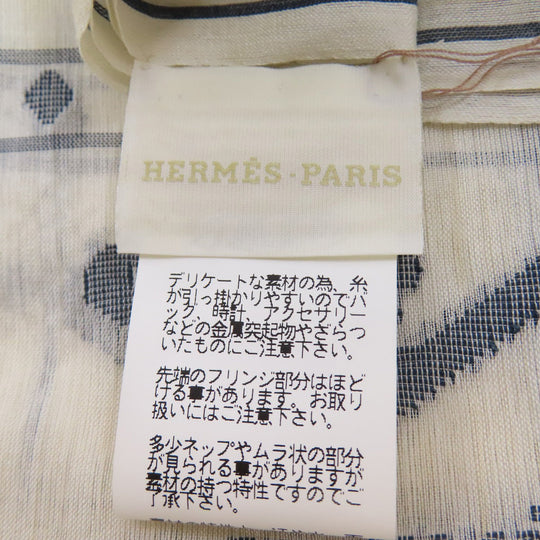 HERMES Stall Silk, Cotton white Carriage Pattern Women Used Authentic