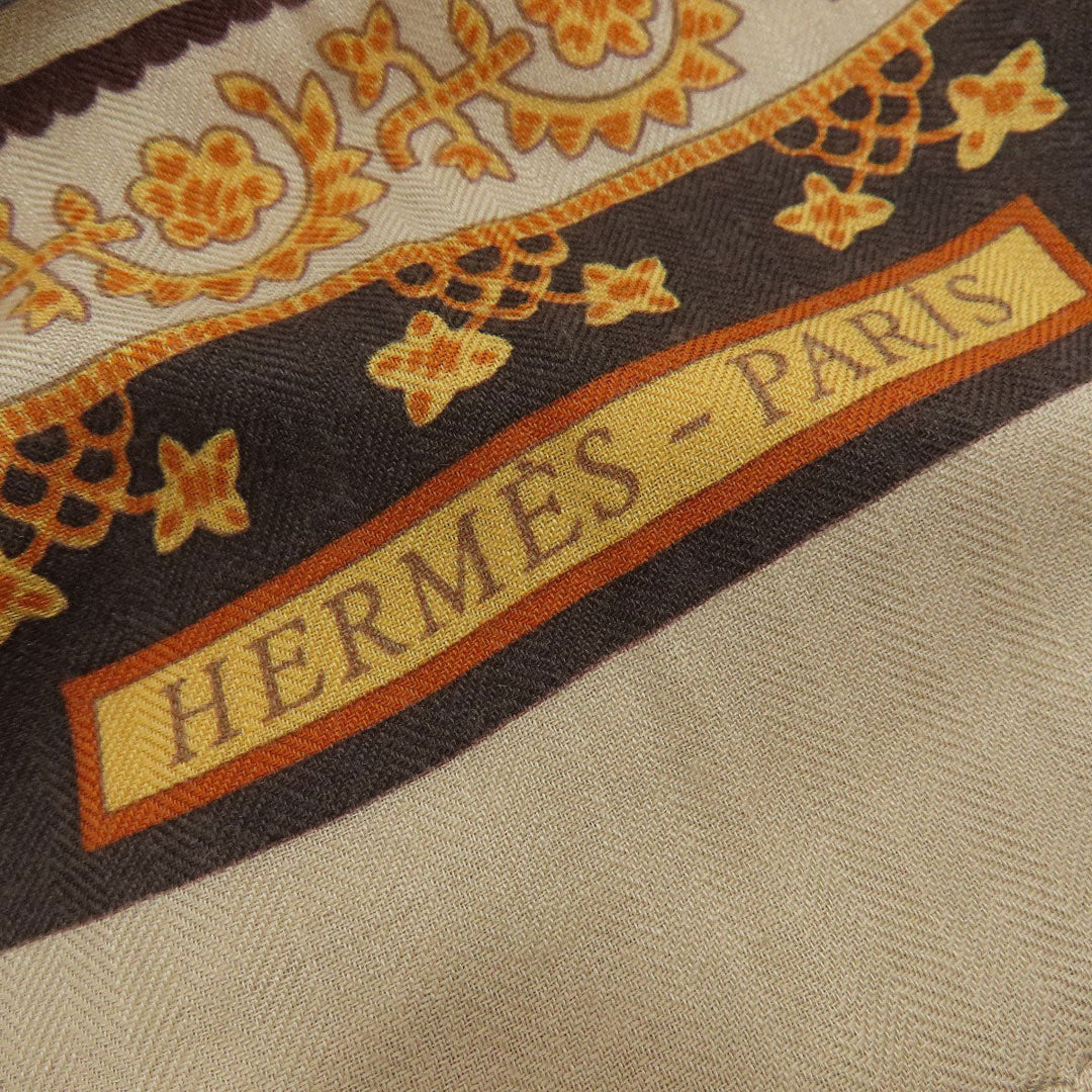 HERMES Stall Cashmere, Silk Brown Caregean Women Used Authentic