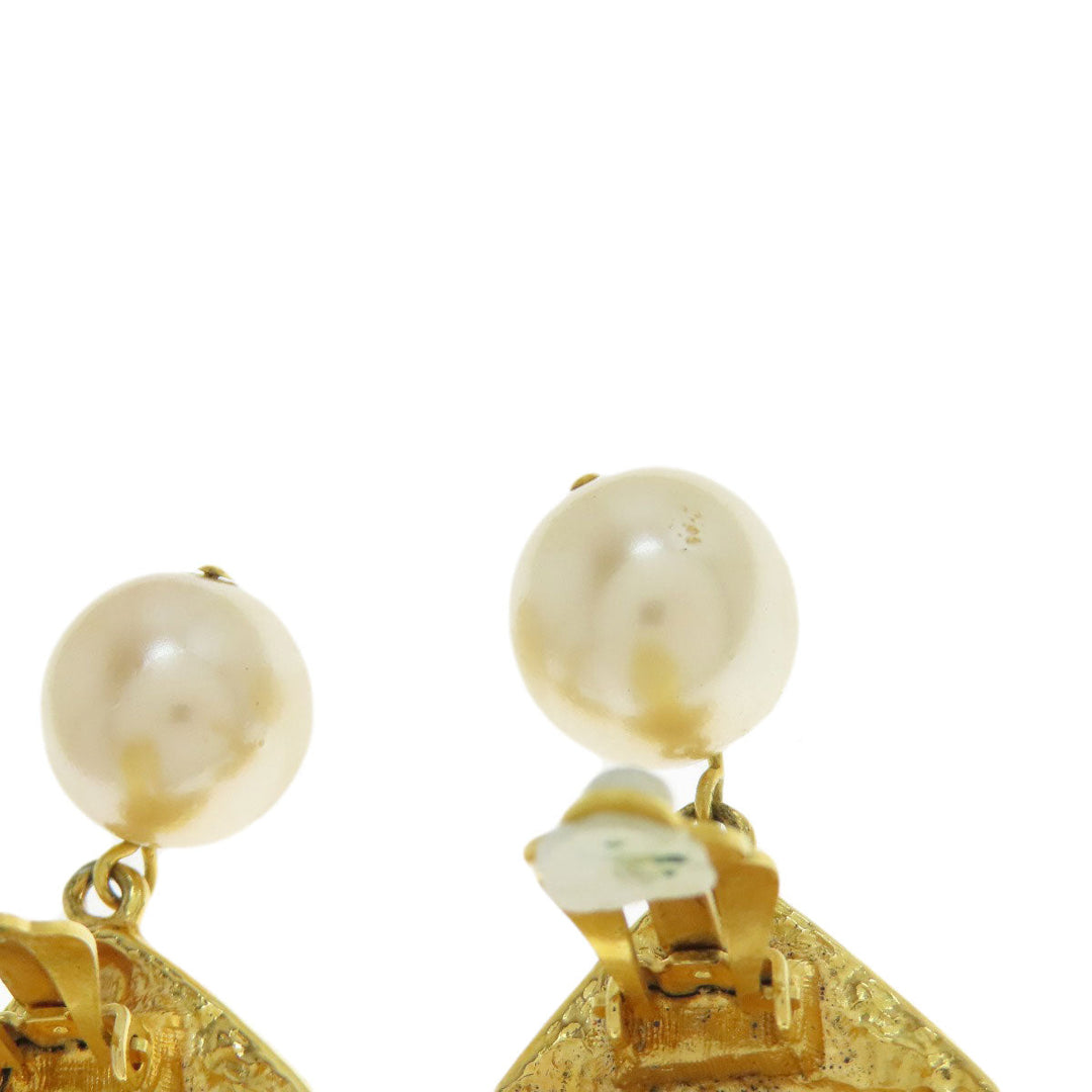 CHANEL Earring metallic gold COCO Mark Pearl Women Used Authentic
