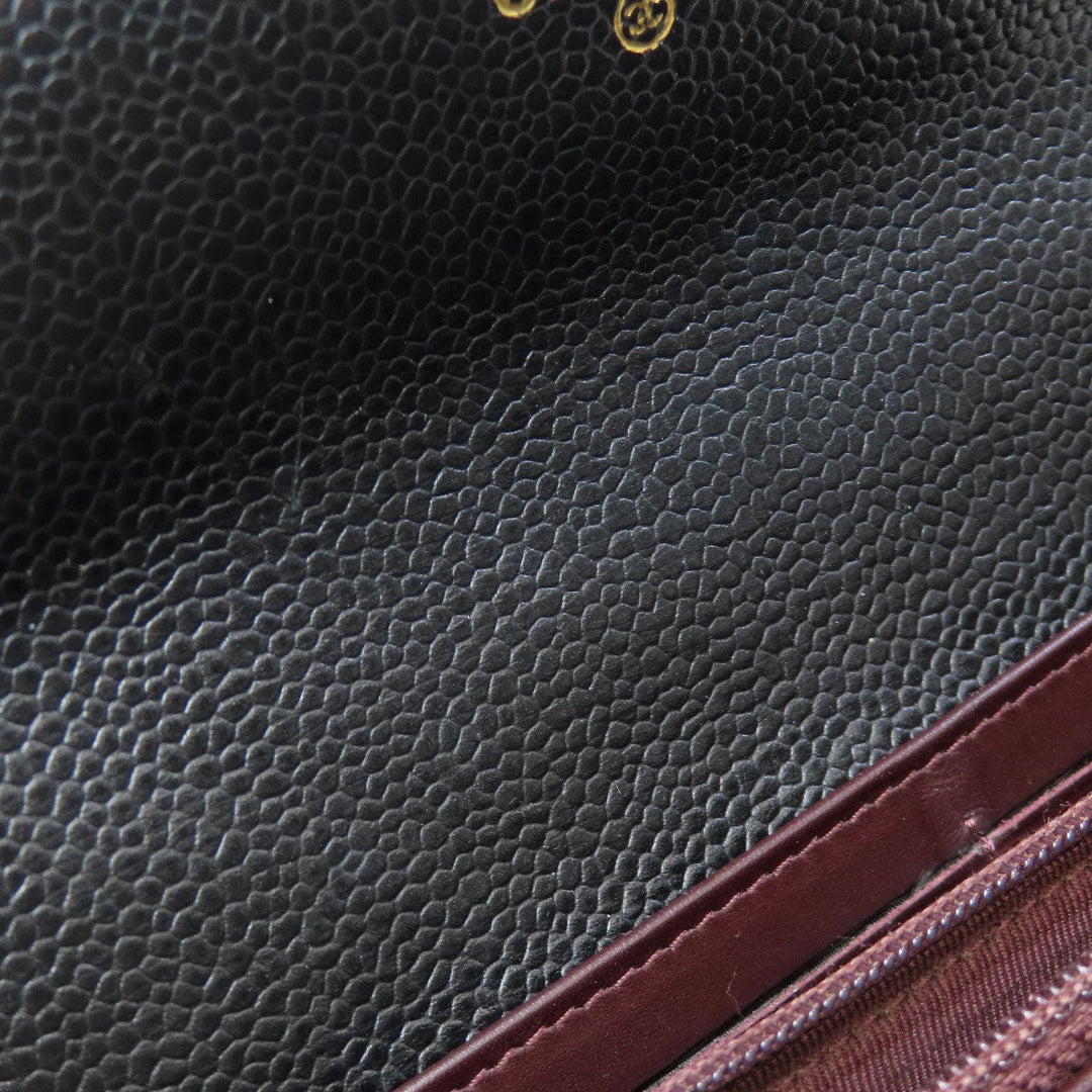 CHANEL Long Wallet Purse Caviar skin black Matelasse COCO Mark Gold Metal Women Used Authentic