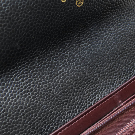 CHANEL Long Wallet Purse Caviar skin black Matelasse COCO Mark Gold Metal Women Used Authentic