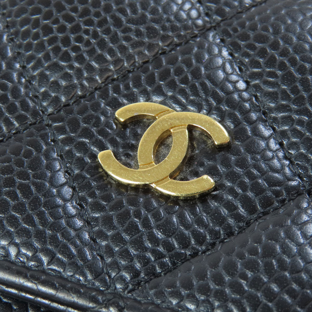 CHANEL Long Wallet Purse Caviar skin black Matelasse COCO Mark Gold Metal Women Used Authentic