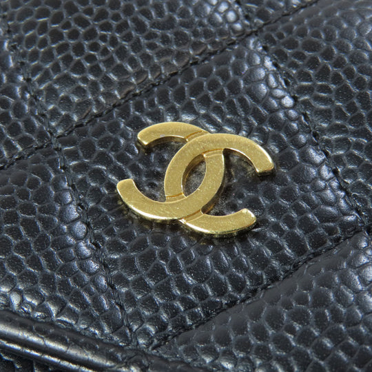 CHANEL Long Wallet Purse Caviar skin black Matelasse COCO Mark Gold Metal Women Used Authentic
