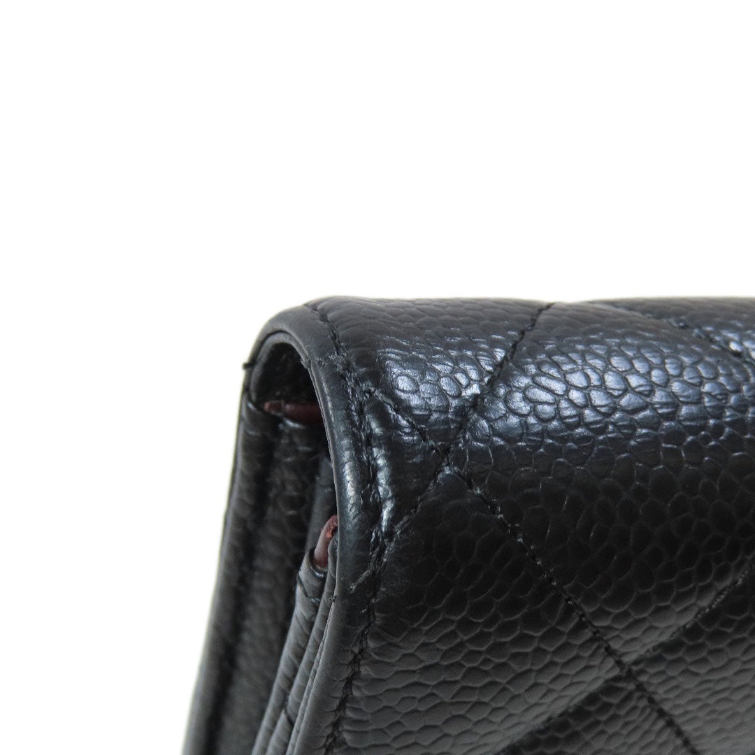 CHANEL Long Wallet Purse Caviar skin black Matelasse COCO Mark Gold Metal Women Used Authentic