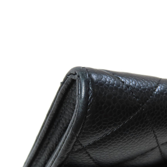 CHANEL Long Wallet Purse Caviar skin black Matelasse COCO Mark Gold Metal Women Used Authentic