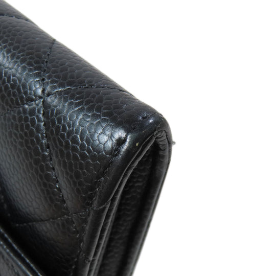 CHANEL Long Wallet Purse Caviar skin black Matelasse COCO Mark Gold Metal Women Used Authentic