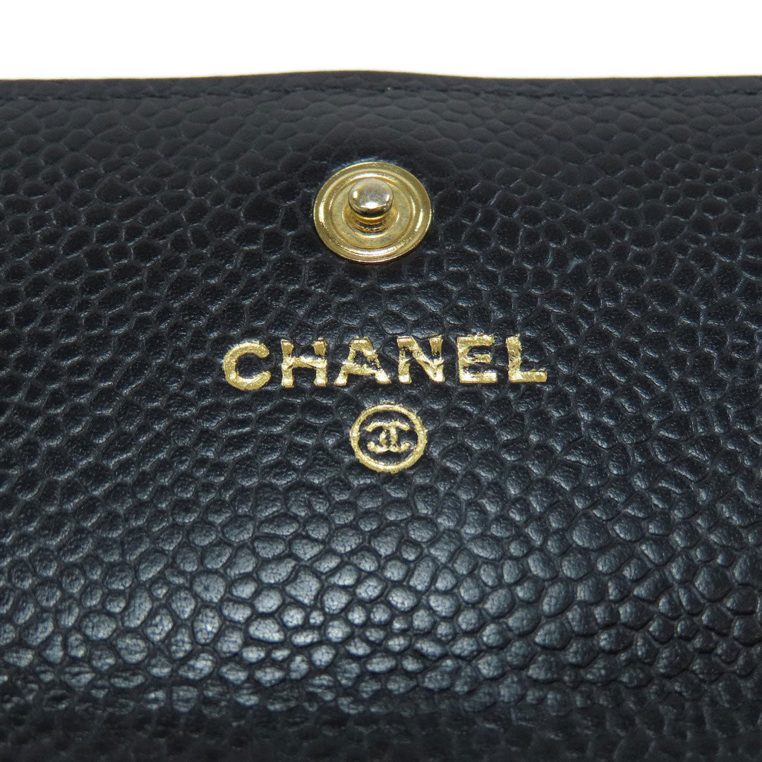 CHANEL Long Wallet Purse Caviar skin black Matelasse COCO Mark Gold Metal Women Used Authentic