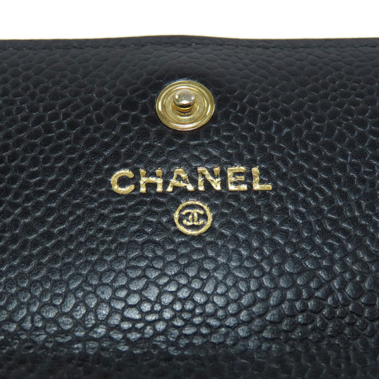 CHANEL Long Wallet Purse Caviar skin black Matelasse COCO Mark Gold Metal Women Used Authentic