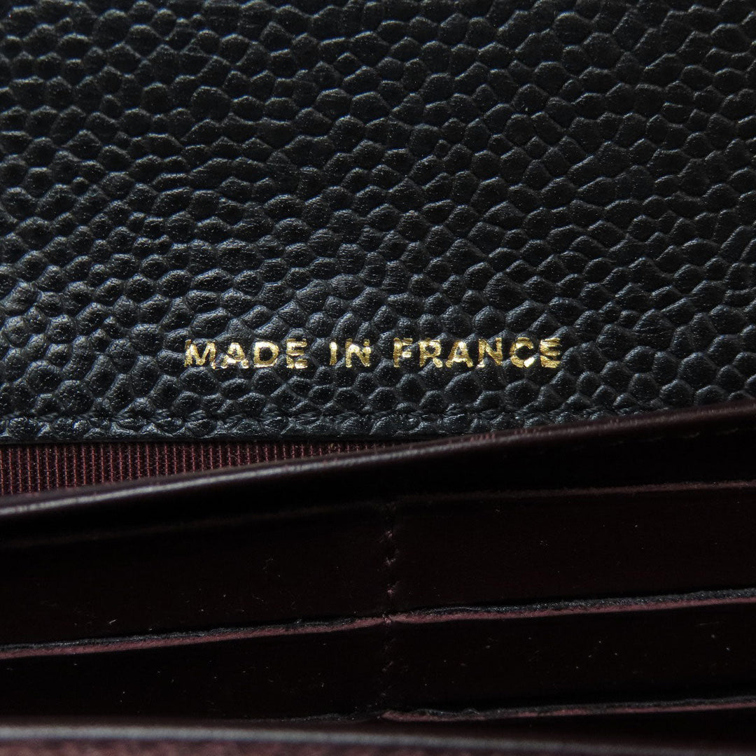 CHANEL Long Wallet Purse Caviar skin black Matelasse COCO Mark Gold Metal Women Used Authentic