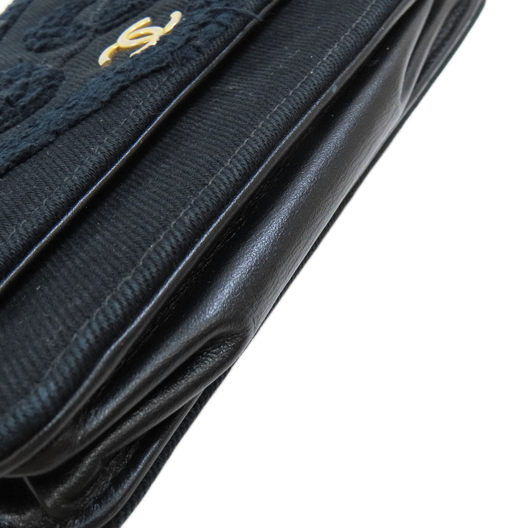 CHANEL Long Wallet Purse canvas black Chain Wallet COCO Mark Gold Metal Women Used Authentic