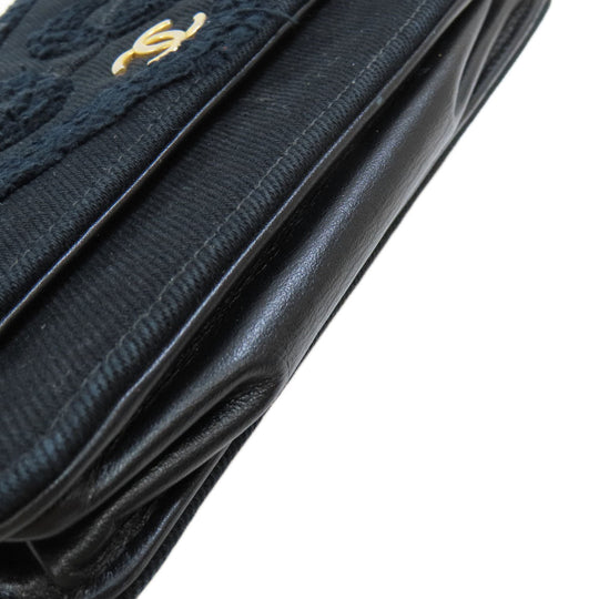 CHANEL Long Wallet Purse canvas black Chain Wallet COCO Mark Gold Metal Women Used Authentic