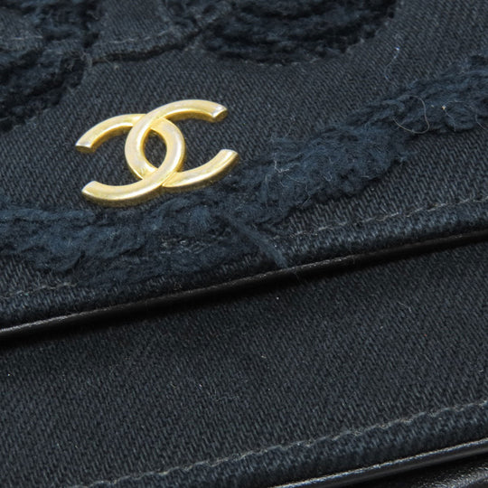 CHANEL Long Wallet Purse canvas black Chain Wallet COCO Mark Gold Metal Women Used Authentic