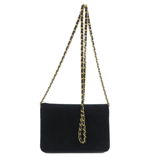 CHANEL Long Wallet Purse canvas black Chain Wallet COCO Mark Gold Metal Women Used Authentic