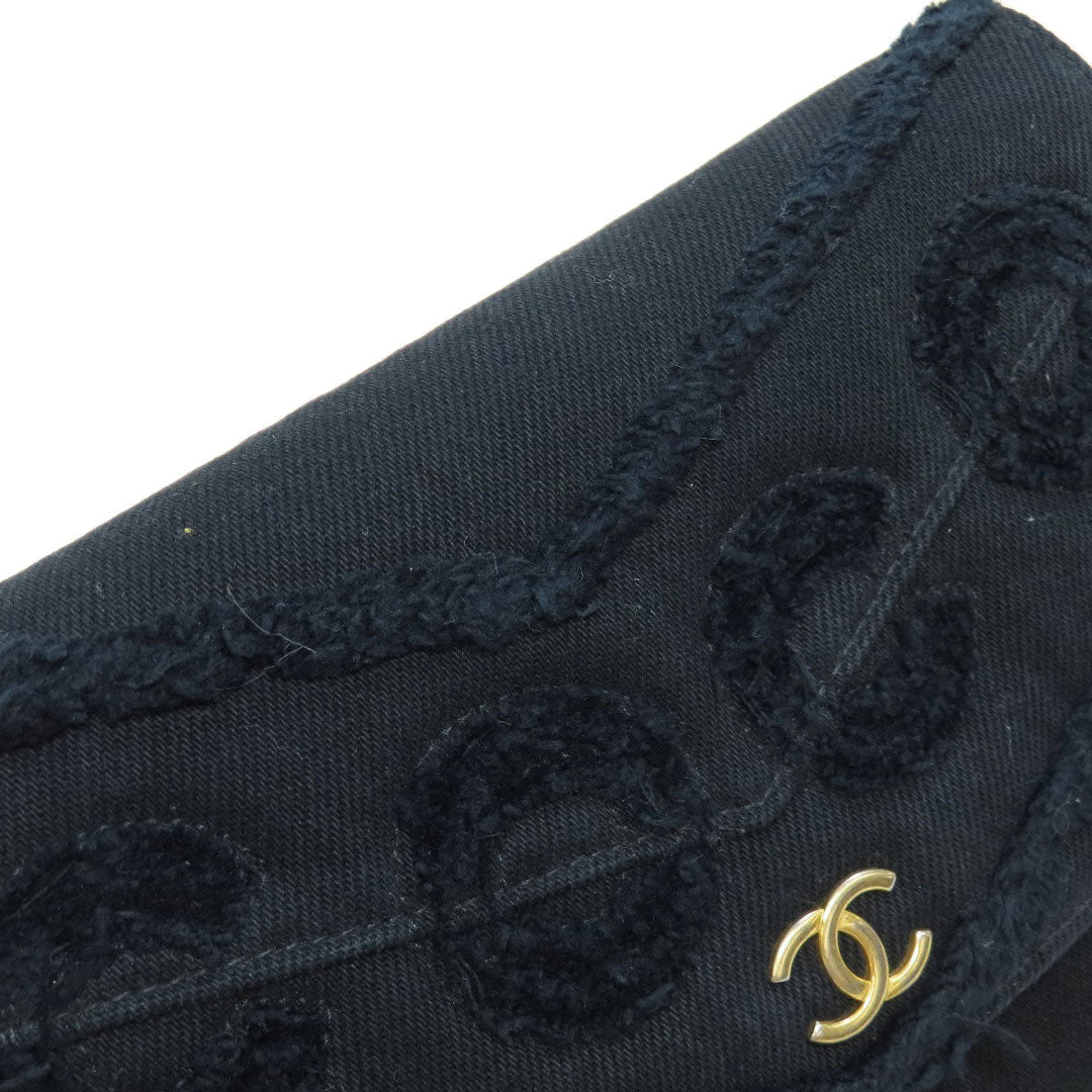 CHANEL Long Wallet Purse canvas black Chain Wallet COCO Mark Gold Metal Women Used Authentic