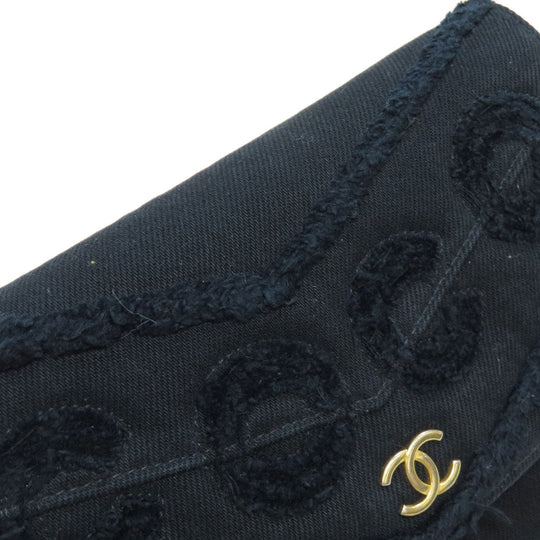 CHANEL Long Wallet Purse canvas black Chain Wallet COCO Mark Gold Metal Women Used Authentic