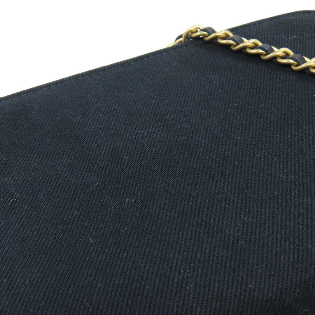 CHANEL Long Wallet Purse canvas black Chain Wallet COCO Mark Gold Metal Women Used Authentic