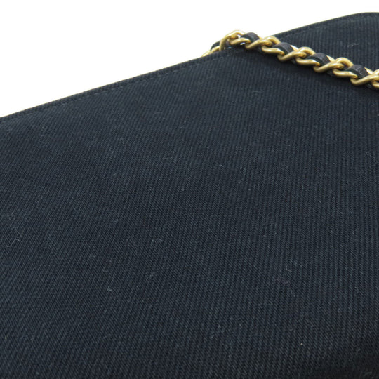 CHANEL Long Wallet Purse canvas black Chain Wallet COCO Mark Gold Metal Women Used Authentic